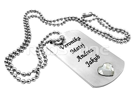 Dog tag známka so Swarovského srdiečkom